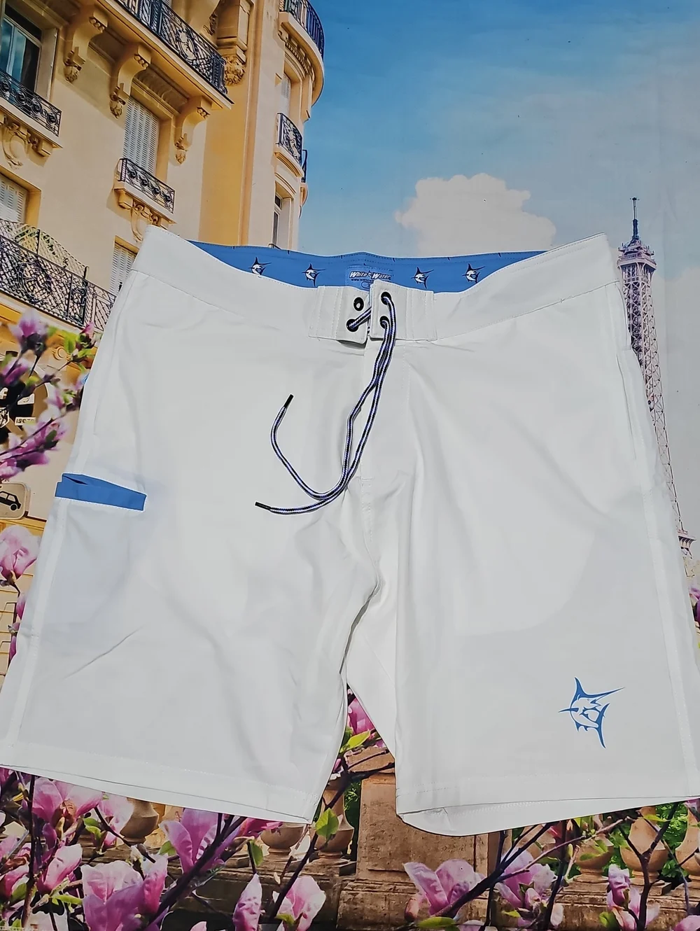 White Water Swim Board Shorts with Blue Trim Size 36 New